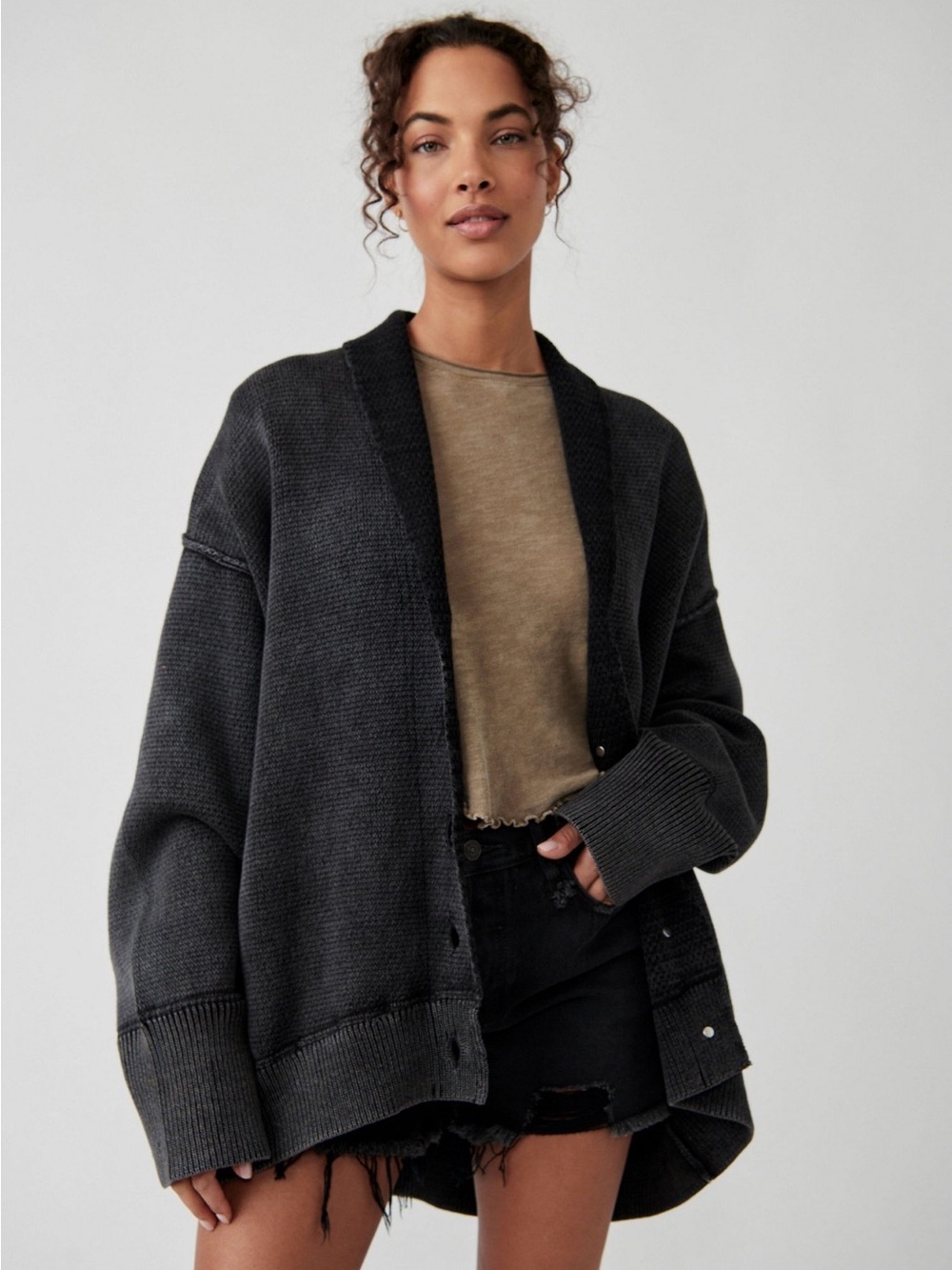 Free People Chamomile oversized cardigan in washed black Size S